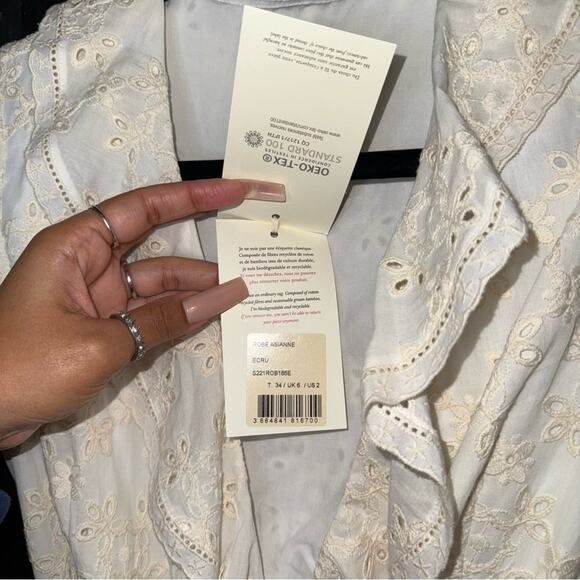 Sézane Asianne Ecru Eyelet Wrap Mini Dress - Picture 9 of 15